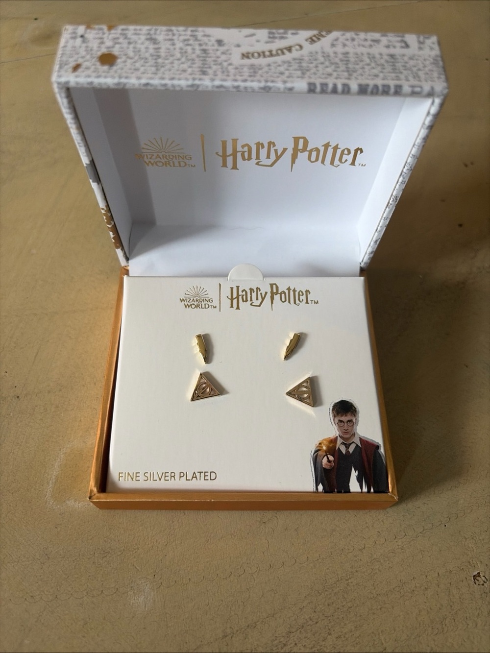 Harry Potter Deathly Hallows Silver Plated Stud Earrings New w/ Box
